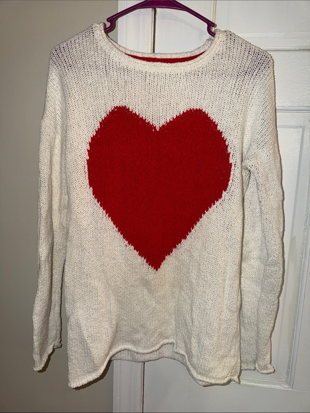 Christian Siriano Cream Knit Sweater with Red Heart